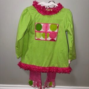 The Bailey Boys pink green fringe polka dot boutique outfit girls 3T FLAWED